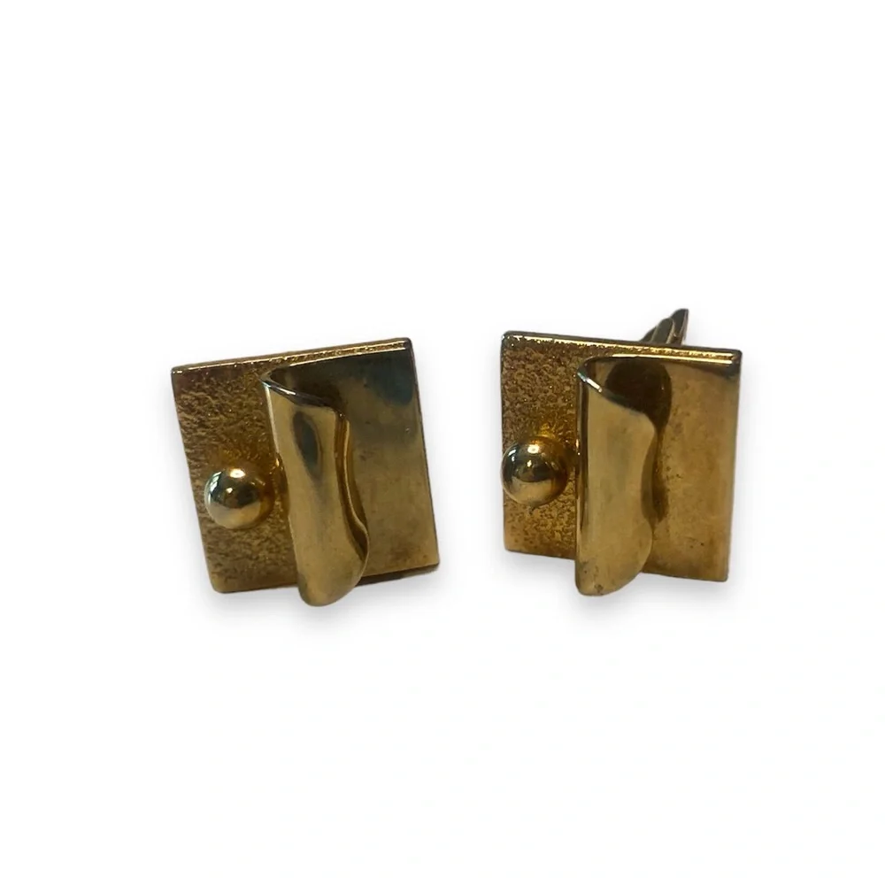 Vintage Mid Century Gold Tone Geometric MCM Pioneer Cufflinks Retro